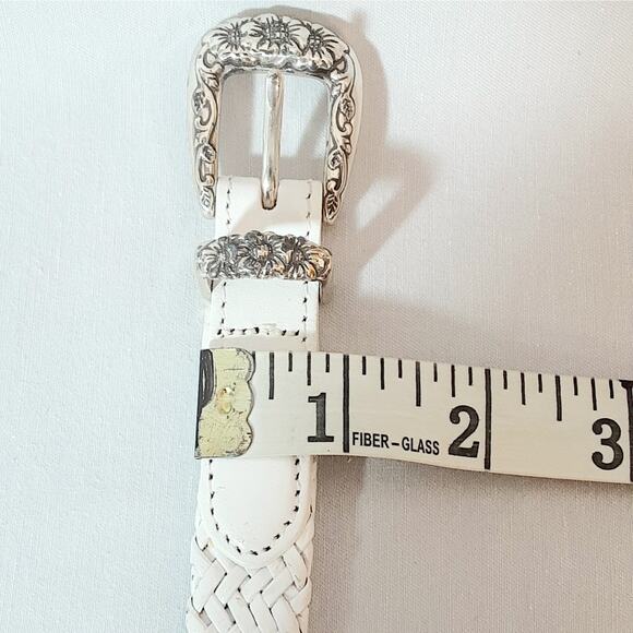 Talbots Southwestern Powder White Braided Genuine Leather Skinny Belt Lg Waist - Picture 10 of 11